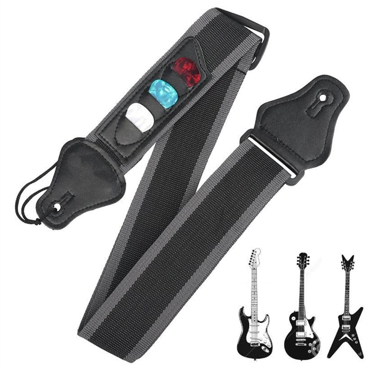 Electric Guitar Pick Pack - Correia ajustável da guitarra elétrica com