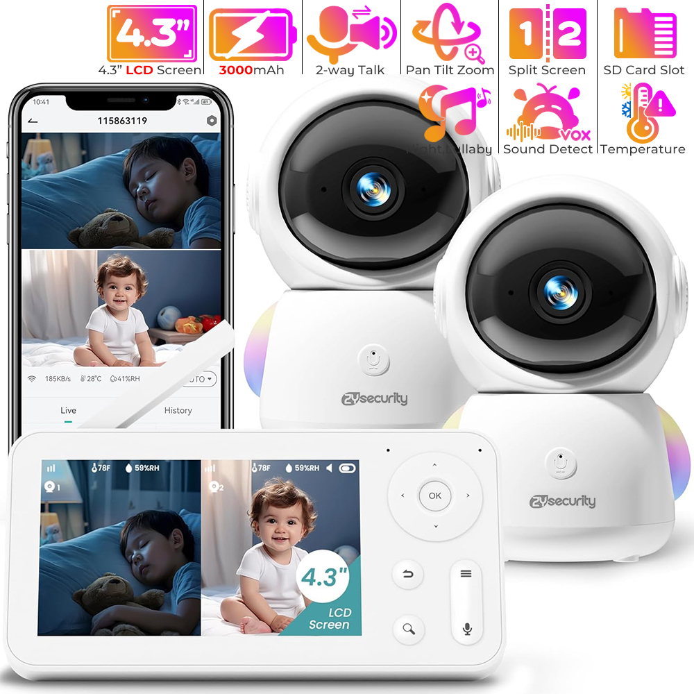 Monitor de bebê 2K com 2 câmer - Audio Music Apps avaliação e preço